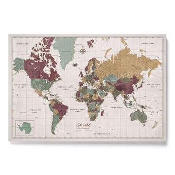 Mapa Korkowa Świata w języku Angielskim Vintage Kolorowa 120x80cm