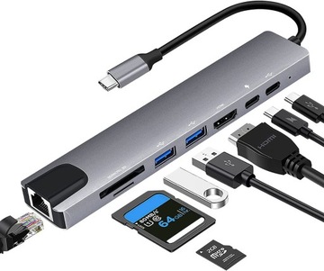 ADAPTER 9w1 HUB USB-C HDMI RJ45 Ethernet SD