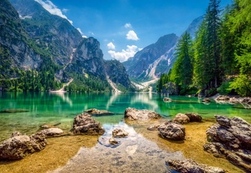 PUZZLE 1000 UKŁADANKA KRAJOBRAZ WIDOK GÓRY LAS JEZIORO NIEBIOS 9+ CASTOR