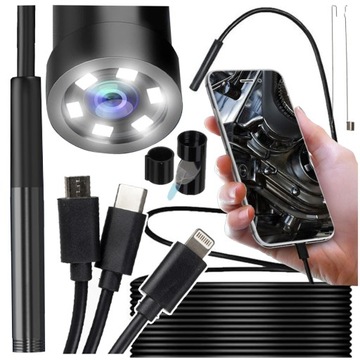 ИНСПЕКЦИОННАЯ КАМЕРА ЭНДОСКОП ANDROID IPHONE USB-C ДЛЯ ТЕЛЕФОНА 2M 6LED 8MM