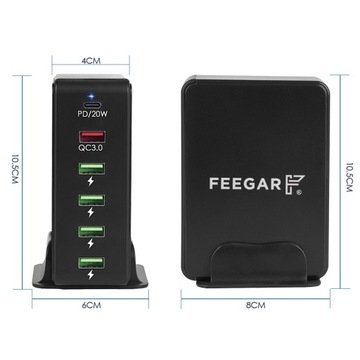 Feegar Tower 86W 6x USB Type C PD USB-A QC 3.0 настенное зарядное устройство