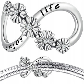 CHARMS ZNAK NIESKOŃCZONOŚCI srebro 925 srebrny KWIATY koralik charms pr 925