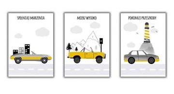 Auta samochody żółto szare pojazdy plakat a4