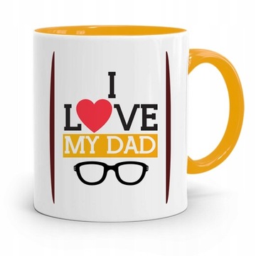 KUBEK ŻÓŁTY DZIEŃ OJCA DLA TATY I LOVE MY DAD z Nadrukiem ze Zdjęciem