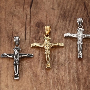 ЗОЛОТОЕ ОЖЕРЕЛЬЕ С КРЕСТОМ ИИСУСА, ЦЕПОЧКА ДЛЯ УШЕЙ, СТАЛЬ