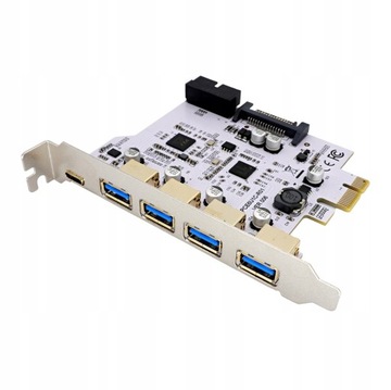 Компьютерная плата адаптера PCI PCIe 1X — 4x USB A 1x USB C 3.1 Gen 1, белая