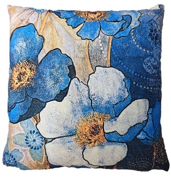 Poszewka dekoracyjna NIEBIESKIE VINTAGE MAKI KWIATY 40x40 dwustronna