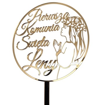 Топпер для первого причастия с именем и девушкой, золото ИМЯ причастия, золотое зеркало