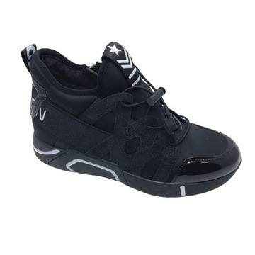 CZARNE SNEAKERSY ADIDASY NA KOTURNIE PLATFORMIE Z NAPISAMI LAKIER BROKAT 38