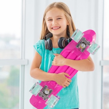 ДЕТСКИЙ СКЕЙТБОРД FISZKA, СВЕТЯЩИЕСЯ СВЕТОДИОДНЫЕ КОЛЕСА, 56 СМ, СЛОЙ РОЗОВЫЙ ABEC7