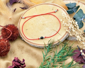 Браслет Счастья Черный Турмалин Красная Нить Женская Каббала Струна