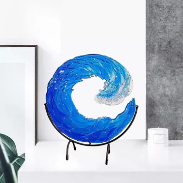 Rzeźba Blue Wave ze stojakiem Nowoczesne akrylowe szkło gradientowe 30x30cm