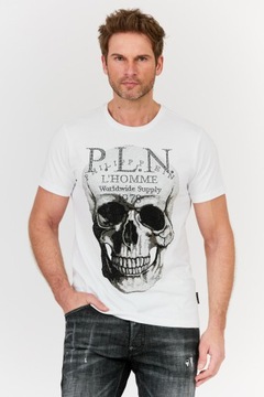 Philipp Plein Biały t-shirt z czaszką i logo r. XL