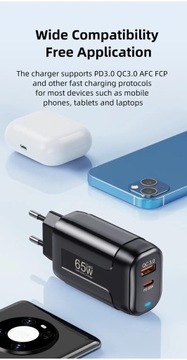 USLION 65W GaN USB C Зарядное устройство для ноутбука Ipad Мобильный телефон PD Быстрая зарядка USB-C
