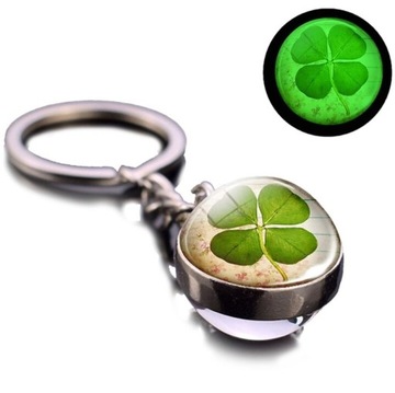 BRELOK KONICZYNA LUCK NA SZCZĘŚCIE SZKLANA KULKA CZTEROLISTNA KONICZYNA