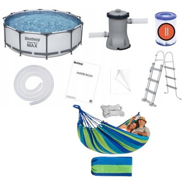 BESTWAY САДОВЫЙ КАРКАСНЫЙ БАССЕЙН 366x100см 12в1 КОМПЛЕКТ ЛЕСТНИЧНЫЙ ФИЛЬТР-НАСОС