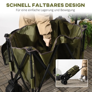 Транспортная тележка, складная, с регулируемой ручкой, карманами, зеленая.