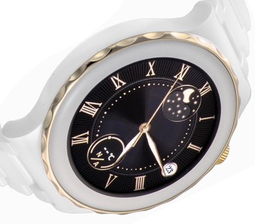 Rubicon SMARTWATCH RNCE92 BIAŁY ZŁOTY CERAMICZNA BRANSOLETA + BIAŁY PASEK