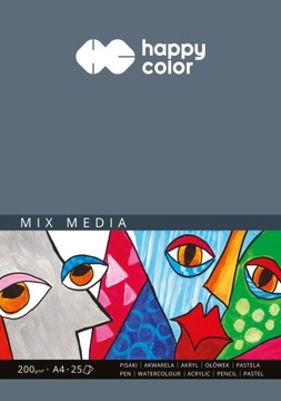 Blok MIX MEDIA ART A4 25 ark 200 g Happy Color do pasteli akwareli gwaszu