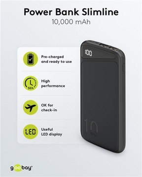 Powerbank для зарядки 10 000 мАч LED тонкий черный