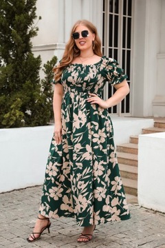 ZWIEWNA ELEGANCKA SUKIENKA DAMSKA W KWIATY PLUS SIZE LUŹNA