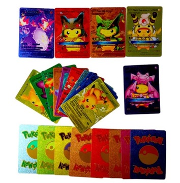 KOLOROWE KARTY POKEMON PIKACZU 55 SZT DUŻE HO MEGA MOCE