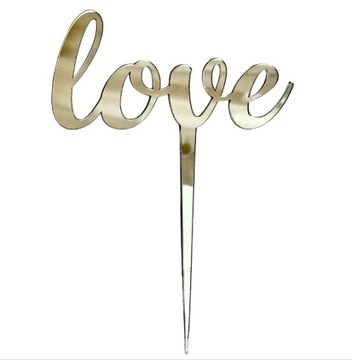 Love Topper Weselna dekoracja Walentynki Rocznica Ślub Plexi Srebrne Lustro