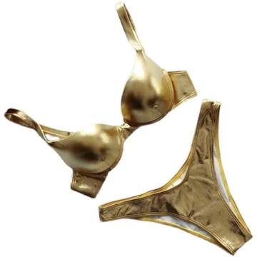 New Shiny Push Up Bikini PU Faux Leather Swimsuit