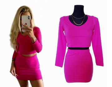 KOMPLET ZESTAW krótka BLUZKA TOP + SPÓDNICZKA Mini na GUMCE w KWIATY S/M
