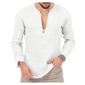 Męska oddychająca koszulka z długim rękawem, casualowa koszulka z głębokim dekoltem w kształcie litery V, solidna, 3XL