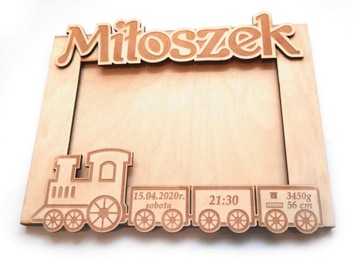 Pamiątka chrztu ramka 3D IMIĘ DZIECKA pociąg