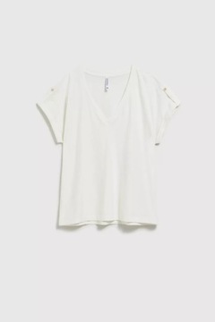 T-shirt z dekoltem w serek biały 46 od MOODO