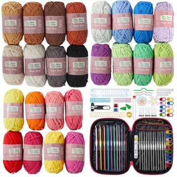 ZESTAW SZYDEŁEK w ETUI 127 el WŁÓCZKI BAWEŁNIANE 24szt SZYDEŁKA i WŁÓCZKA
