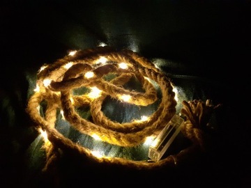 Джутовая веревочная гирлянда 50LED 3,3м на батарейках