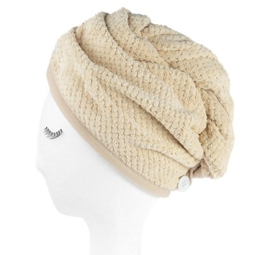 ПОЛОТЕНЦЕ-ТЮРБАН ДЛЯ ВОЛОС МИКРОФИБРЫ, МЯГКИЙ БЕЖЕВЫЙ