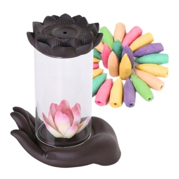KOMINEK ZAPACHOWY GLASS KWIAT LOTOSU DYM 19CM AROMATERAPIA + KNOTY 60 SZT