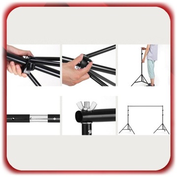 STATYW DO TŁA FOTOGRAFICZNEGO TEŁ DO STUDIA 200x300CM ZESTAW + POPRZECZKA
