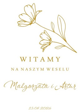 naklejka powitalna Witamy na weselu na ściankę lustro imiona dat ślub 44x63