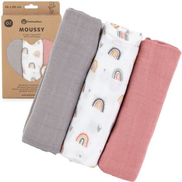 Petite&Mars PIELUSZKI PIELUCHY MUŚLINOWE x3 Rose