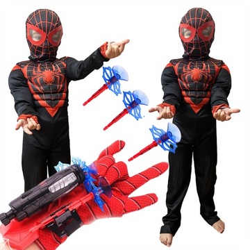 SPIDERMAN MILES MORALES STRÓJ KARNAWAŁOWY PRZEBRANIE + WYRZUTNIA 122/ 128