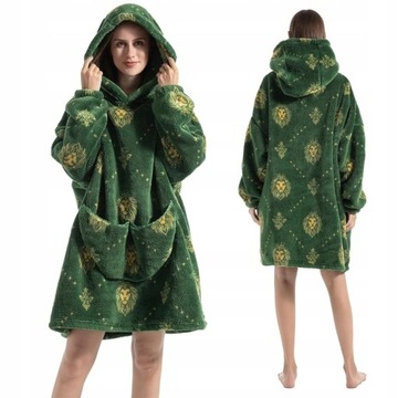 Bluza Koc Ciepła Oversize Futrzak XXL Gruba 2w1 Zielona Lew