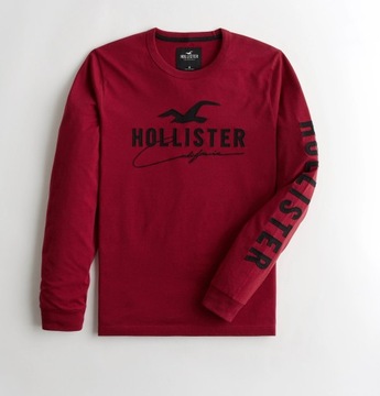 lekka bluza Hollister L longsleeve bluzka bordowa czerwona