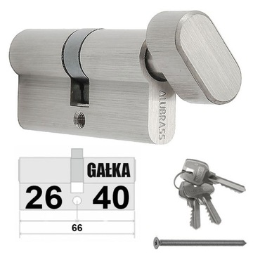 WKŁADKA DO ZAMKA DRZWI 26/40 ALUBRASS GAŁKA NIKIEL SATYNA