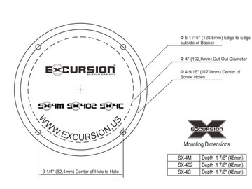 КОАКСИАЛЬНЫЕ ДИНАМИКИ EXCURSION SX-402 100 ММ, 40 Вт, RMS, 4 Ом