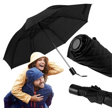 CZARNY PARASOL SKŁADANY PORĘCZNA PARASOLKA MAŁA DO TOREBKI