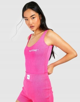 Boohoo NG2 zxu różowe body prążki napis pantone stringi XL