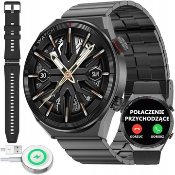 ZEGAREK MĘSKI SMARTWATCH ROZMOWY BRANSOLETKA + PASEK+ ŁADOWARKA INDUKCYJNA