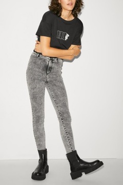 C&A Damskie Grafitowe Spodnie Jeansy Rurki Super Skinny Wysoki Stan 50