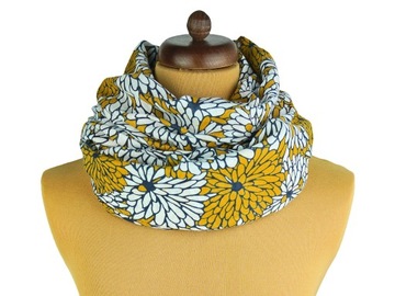 ШАРФ, РАСТИТЕЛЬНЫЙ МОТИВ, ГОРЧИЧНЫЕ БЕЛЫЕ ЦВЕТЫ