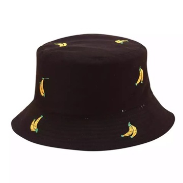 Czapka bucket hat kapelusz rybacki dwustronny czarny w banany bananki owoce